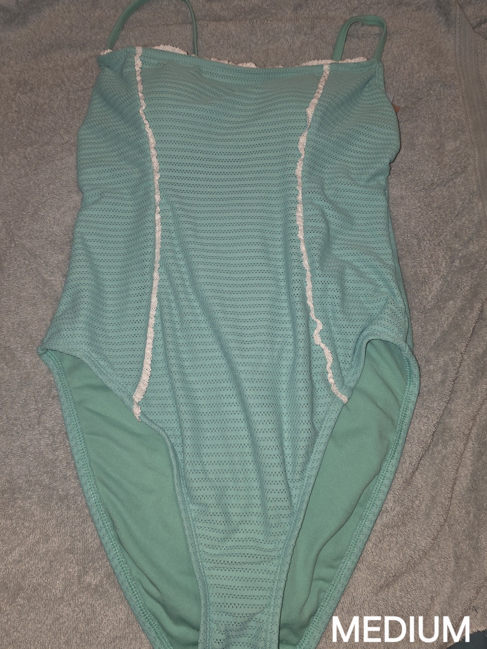 Shade & Shore Teal One-Piece Swimsuit with White Trim